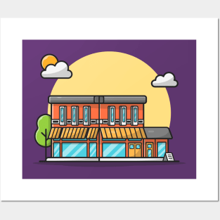 Street Café Building Cartoon Vector Icon Illustration (2) Posters and Art